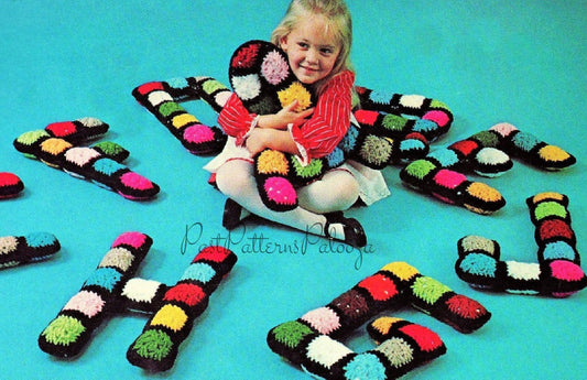 Vintage Crochet Pattern 17" Giant Alphabet Letters Toy ABCs Play Pillows PDF Instant Digital Download Retro Granny Squares