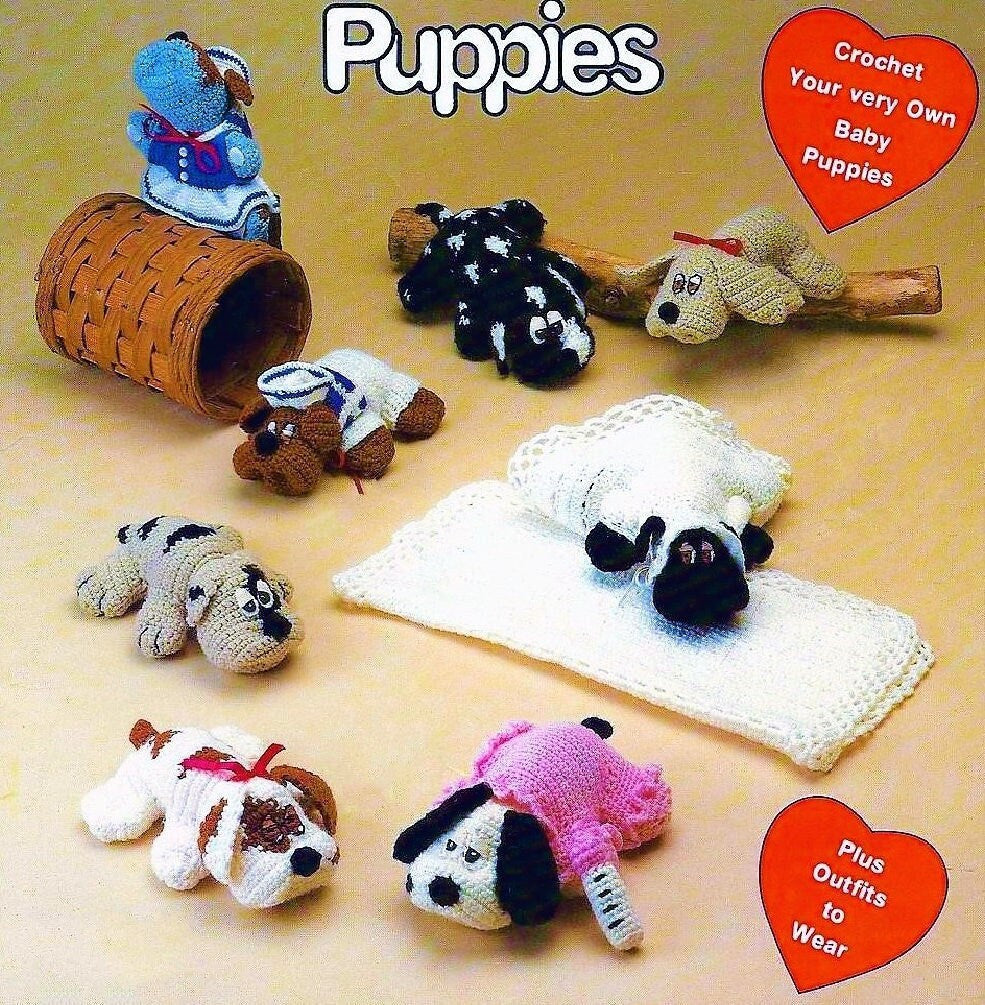 Vintage Crochet Pattern 9" Pound Puppies and Their Wardrobe & Accessories PDF Instant Digital Download Puppy Dog Amigurumi Soft Toys 4 Ply