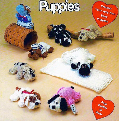 Vintage Crochet Pattern 9" Pound Puppies and Their Wardrobe & Accessories PDF Instant Digital Download Puppy Dog Amigurumi Soft Toys 4 Ply