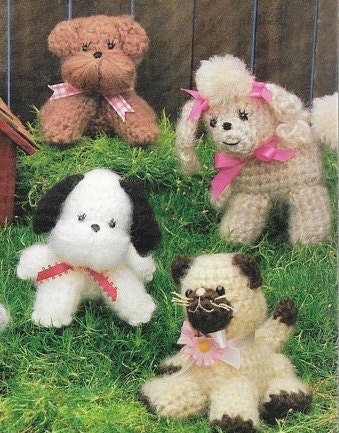 Vintage Crochet Patterns Mini Puppies Kittens Cats Dogs Soft Toys PDF Instant Download Poodle Schnauzer Siamese 6 Amigurumi 3 Ply