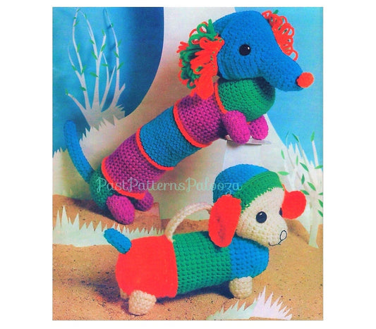 Vintage Crochet Pattern Dachshund Wiener Dog Puppy in 2 Sizes Soft Toy Amigurumi PDF Instant Digital Download Puppies 10 Ply 4 Ply