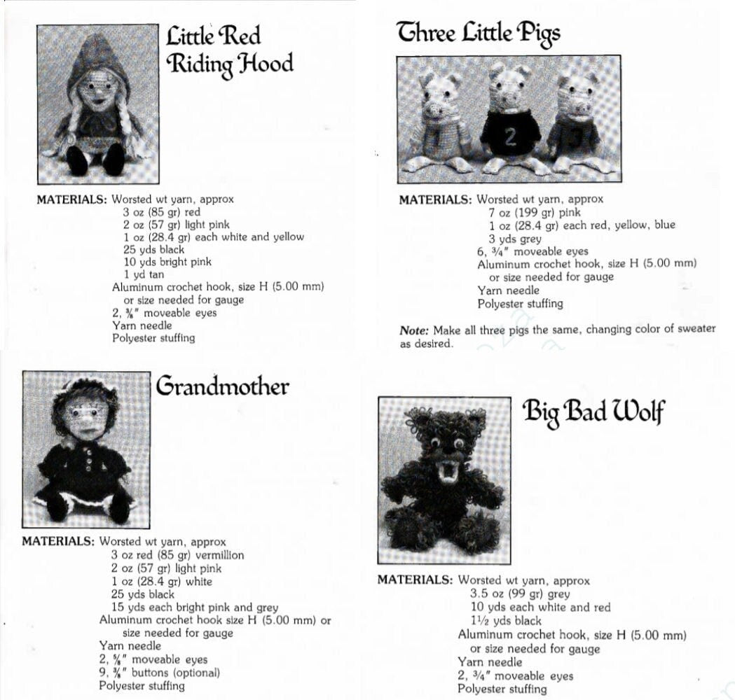 Vintage Crochet Patterns Classic Storybook Fairytale Hand Puppets PDF Instant Digital Download Full Body Puppets or Amigurumi Soft Toys