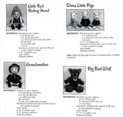 Vintage Crochet Patterns Classic Storybook Fairytale Hand Puppets PDF Instant Digital Download Full Body Puppets or Amigurumi Soft Toys