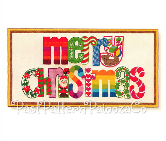 Vintage Crewel Embroidery Pattern Merry Christmas Sampler Festive Word Art Retro 1970s Design PDF Instant Download Festive Holiday Stitchery