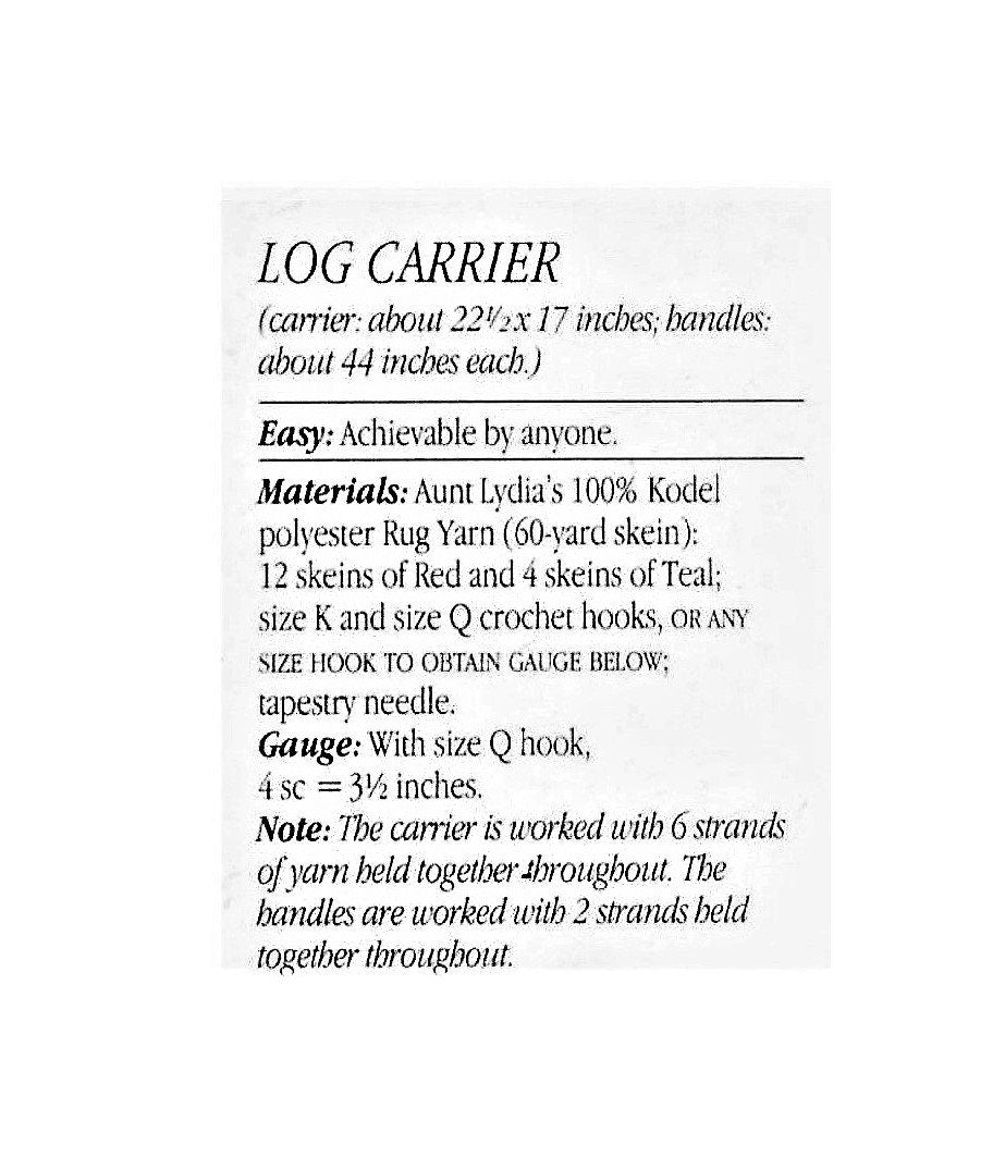 Vintage Crochet Pattern Log Carrier Fireplace Wood Holder With Handles PDF Instant Digital Download