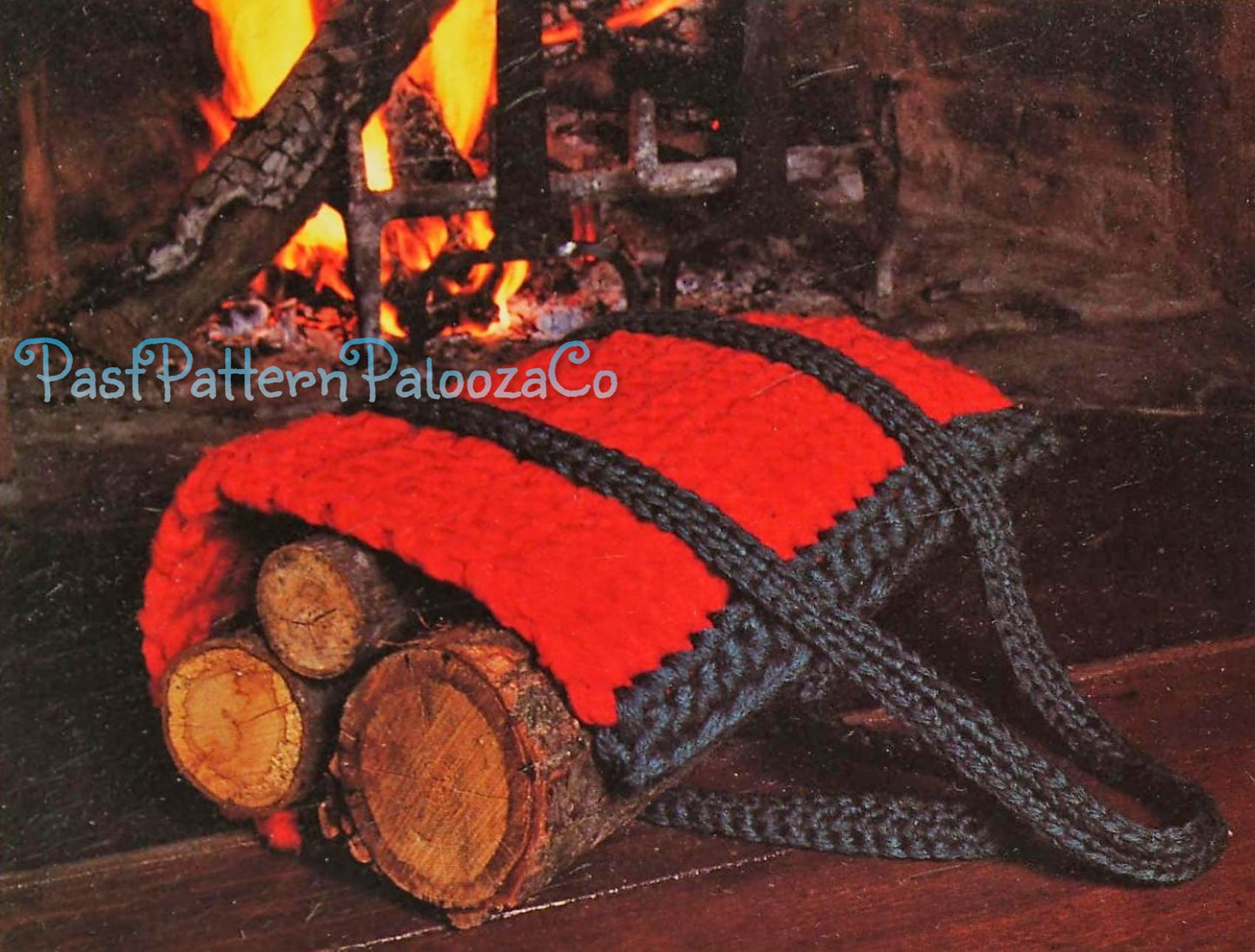 Vintage Crochet Pattern Log Carrier Fireplace Wood Holder With Handles PDF Instant Digital Download