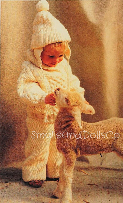 Vintage Knitting Pattern Knit Toddler Childs Snowsuit Set Cable Twist Hat Sweater Seed Stitch Pants PDF Instant Digital Download 1-4 yrs