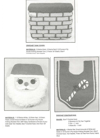 Vintage Crochet Pattern Christmas Bathroom Santa Claus Set Toilet Lid Chimney Tank Bear Tissue Cover PDF Instant Digital Download