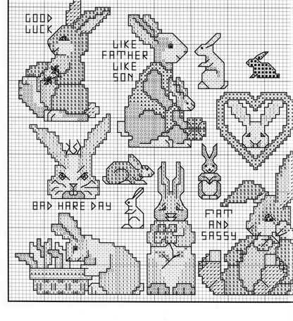 Vintage Cross Stitch Patterns Mini Bunny Rabbit Motifs PDF Instant Digital Download Embroidery 45 Bunnies Designs A1