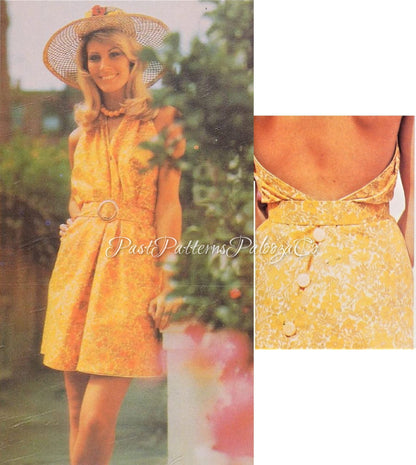 Vintage Sewing Pattern Womens Swingaround Sundress Halter Dress Kerchief Belt PDF Instant Digital Download Groovy Boho Summer Sun Dress