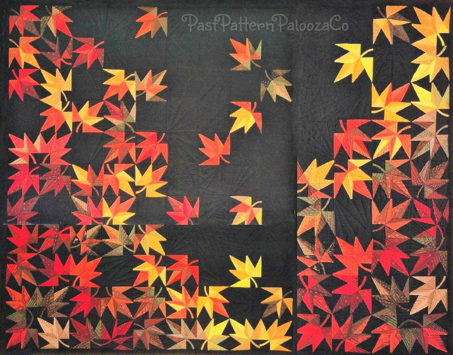 Vintage Sewing Pattern Windy Autumn Falling Leaves Patchwork Bed Quilt Wall Hanging PDF Instant Digital Download Autumn Blanket 71x86"