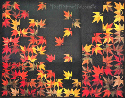 Vintage Sewing Pattern Windy Autumn Falling Leaves Patchwork Bed Quilt Wall Hanging PDF Instant Digital Download Autumn Blanket 71x86"