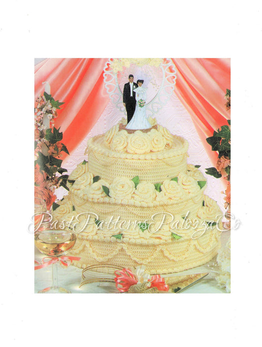Vintage Crochet Pattern Beautiful Wedding Cake 10x14 PDF Instant Digital Download 3 Tier Realistic Rose Cake Centerpiece Bridal Shower 5 Ply