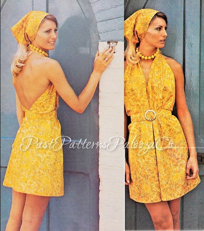 Vintage Sewing Pattern Womens Swingaround Sundress Halter Dress Kerchief Belt PDF Instant Digital Download Groovy Boho Summer Sun Dress