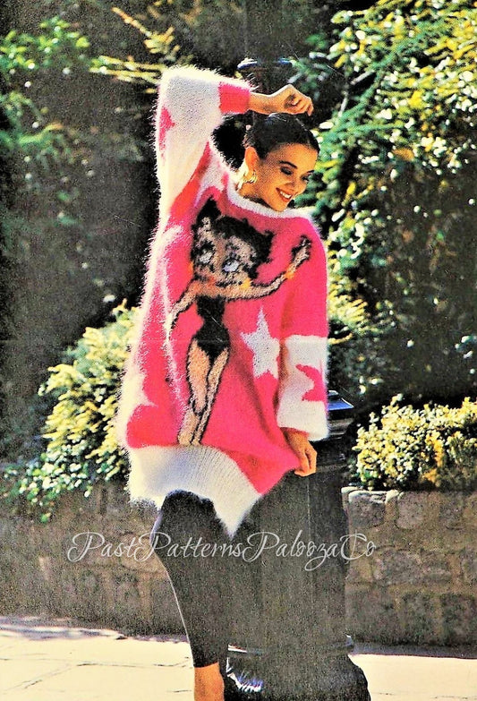 Vintage Knitting Pattern Womens Betty Boop Sweater PDF Instant Digital Download Ladies Retro Oversized Slouchy Jumper 10 Ply Mohair