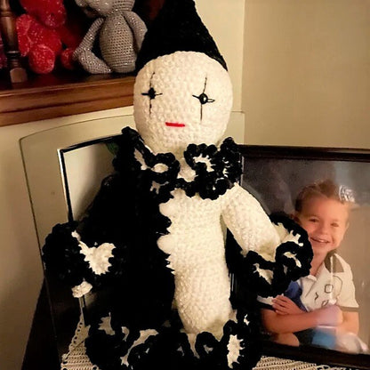 Vintage Crochet Pattern 15" French Mime Pierrot Clown Doll PDF Instant Digital Download Black White Clown Amigurumi Plush Stuffed Toy 10 Ply