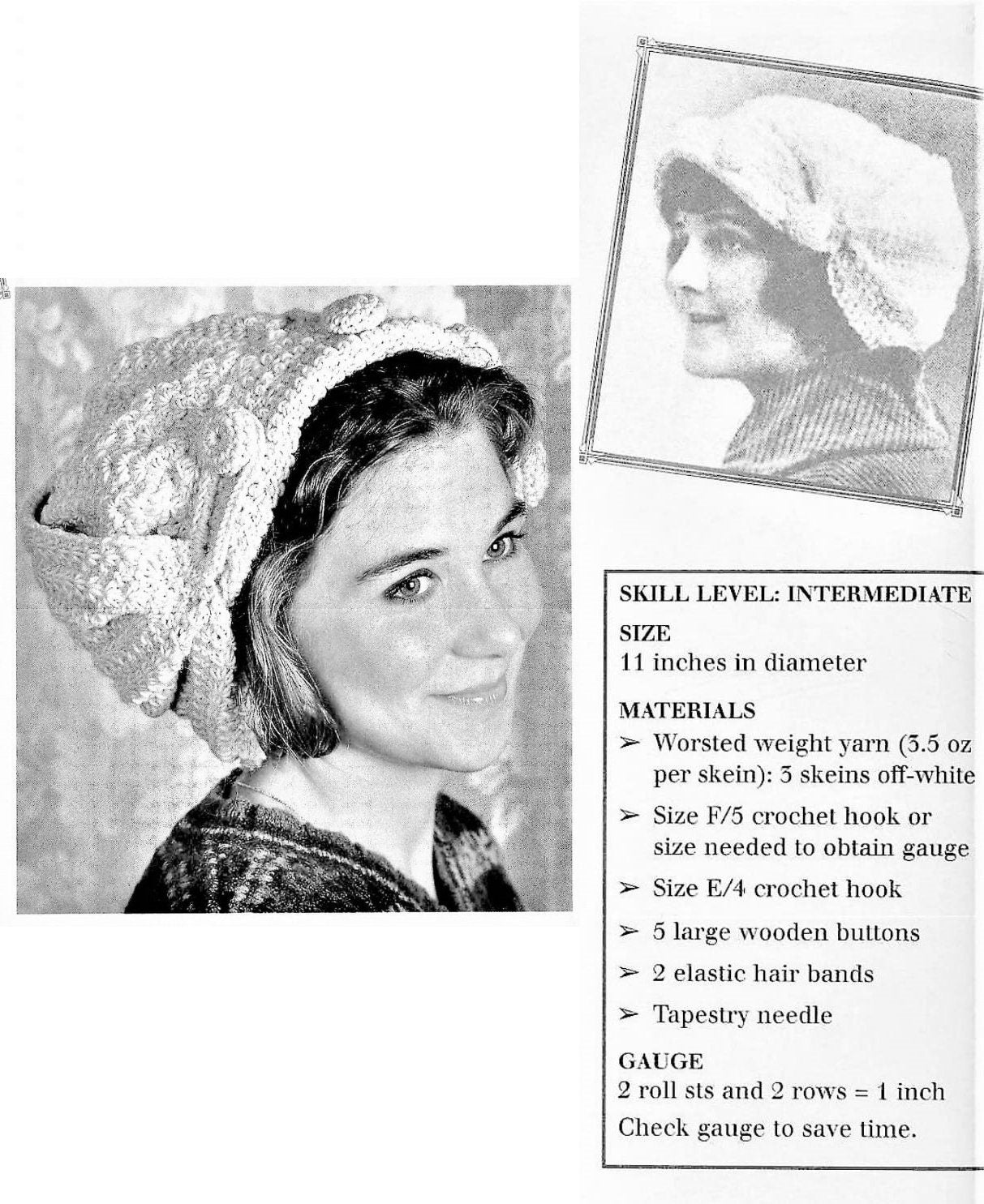 Vintage Crochet Pattern Womens Wraparound Turban Hat PDF Instant Digital Download Retro Boho Victorian Chic 10 Ply
