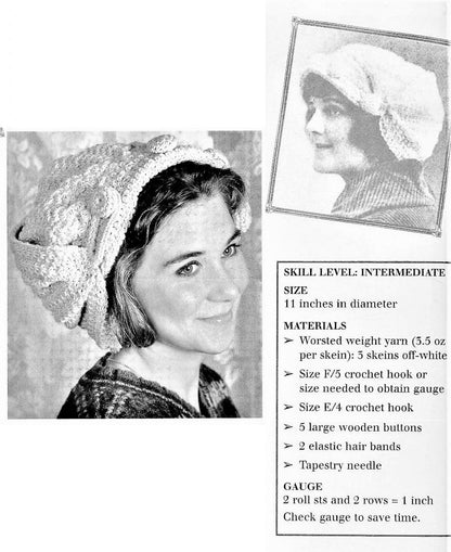 Vintage Crochet Pattern Womens Wraparound Turban Hat PDF Instant Digital Download Retro Boho Victorian Chic 10 Ply