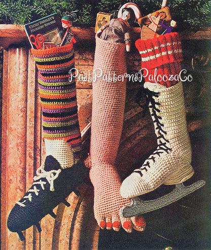 Vintage Crochet Pattern 16" Fun Novelty Christmas Stockings PDF Instant Digital Download Bare Foot Mary Janes Hi Top Sneaker Soccer Skate