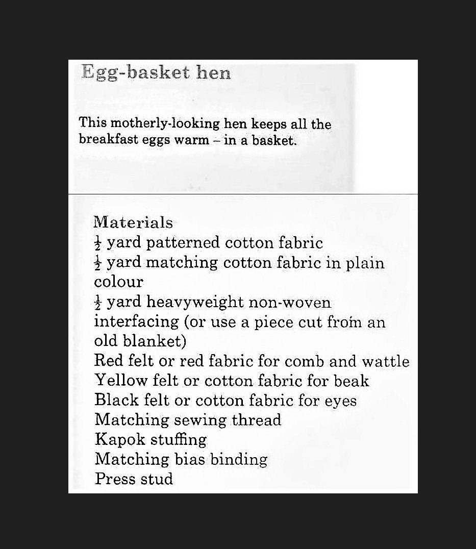 Vintage Sewing Pattern Egg Basket Hen Chicken Bun Bread Warmer Cover PDF Instant Digital Download Country Farmhouse Chic