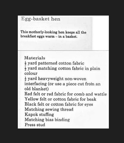 Vintage Sewing Pattern Egg Basket Hen Chicken Bun Bread Warmer Cover PDF Instant Digital Download Country Farmhouse Chic