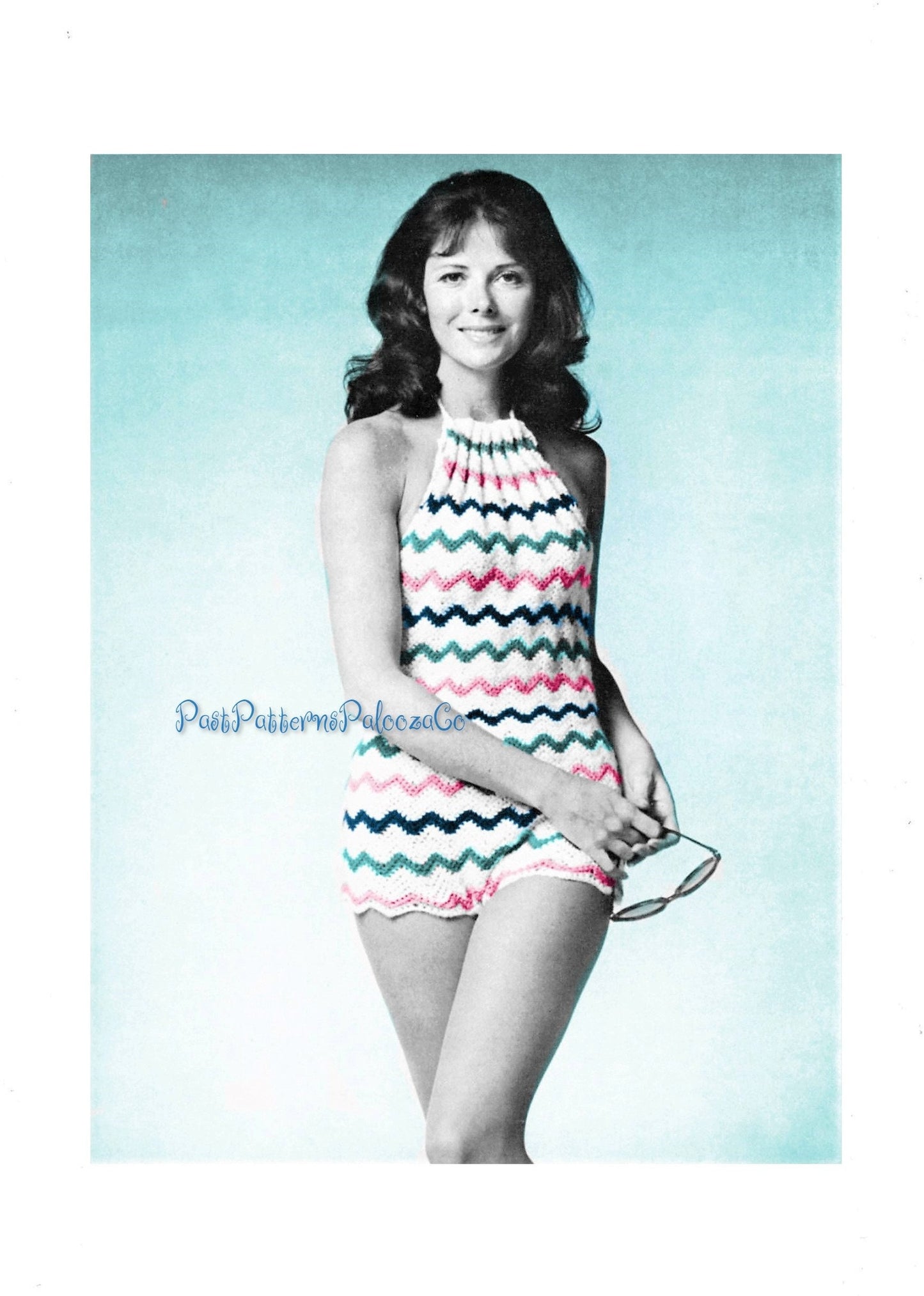 Vintage Crochet Pattern Ripple Halter Top Bathing Suit Swimsuit Play Suit PDF Instant Digital Download Retro 70s Mod Hippie Chic