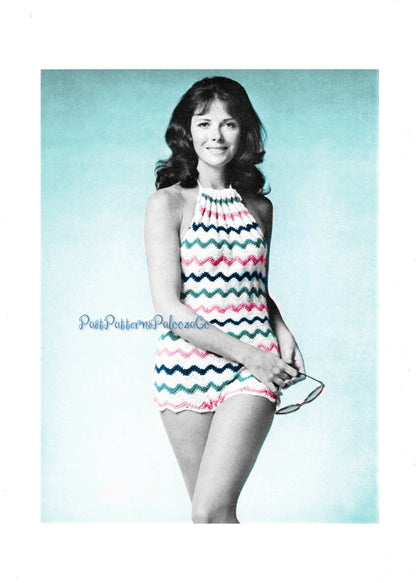 Vintage Crochet Pattern Ripple Halter Top Bathing Suit Swimsuit Play Suit PDF Instant Digital Download Retro 70s Mod Hippie Chic
