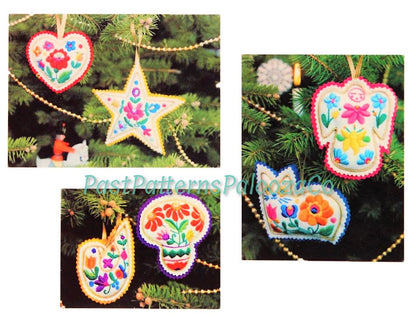 Vintage Sewing Pattern 5" Folk Art Embroidered Felt Christmas Tree Ornaments PDF Instant Digital Download 10 Retro Groovy Designs