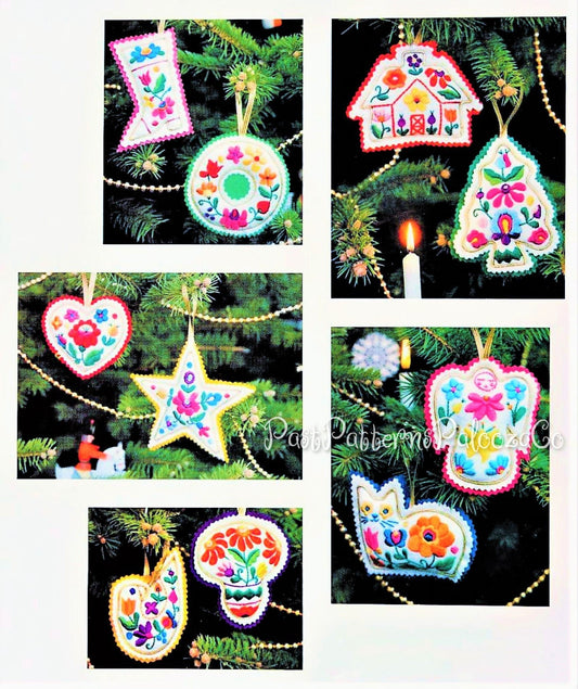 Vintage Sewing Pattern 5" Folk Art Embroidered Felt Christmas Tree Ornaments PDF Instant Digital Download 10 Retro Groovy Designs