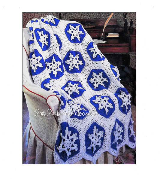 Vintage Crochet Pattern Icy Christmas Snowflake Afghan Blanket PDF Instant Digital Download Hexagon Granny Squares Holiday Throw 10 Ply