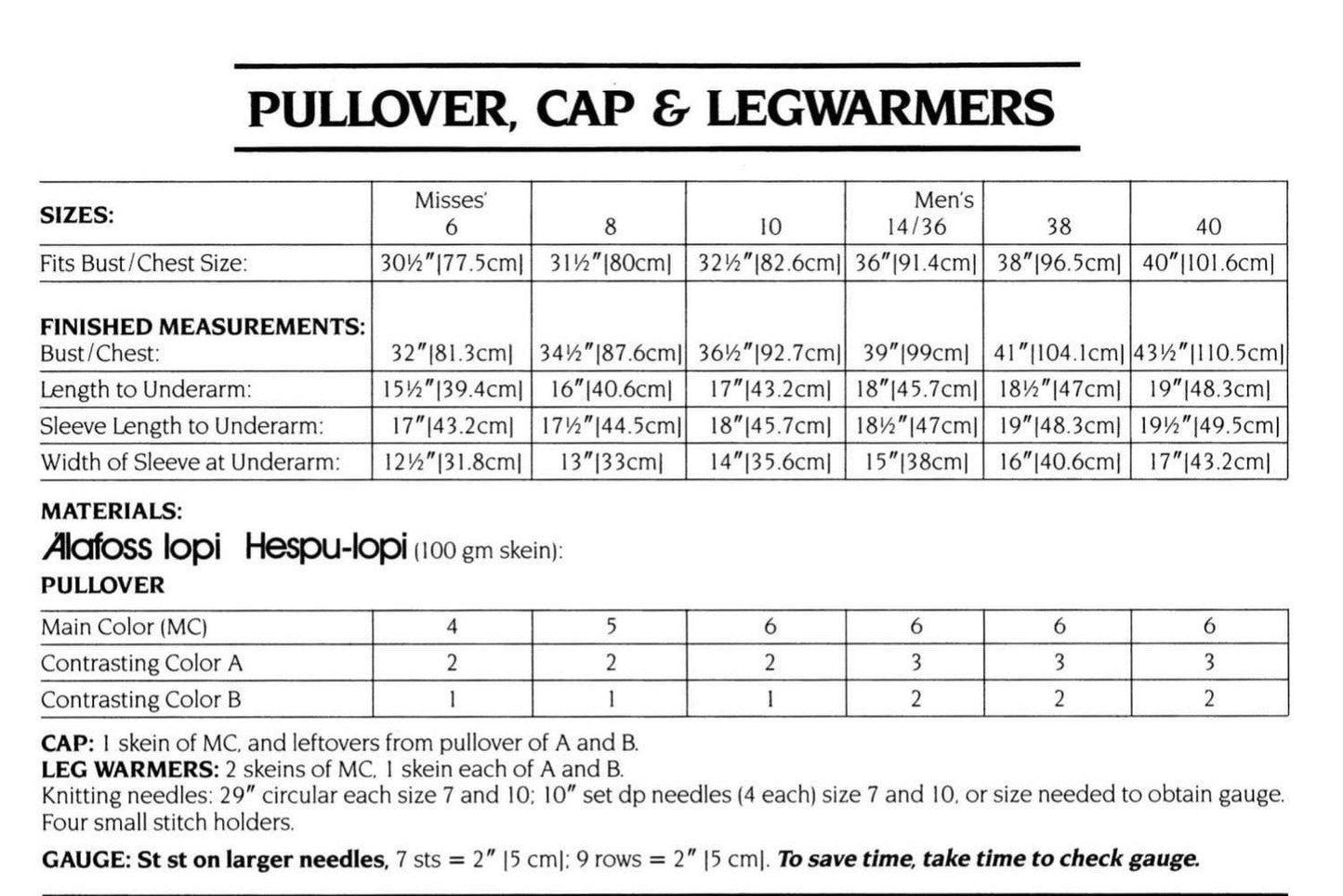 Vintage Knitting Pattern Nordic Lopi Icelandic Wool Pullover Knit Sweaters Hat & Legwarmers Set PDF Instant Digital Download Womens Mens