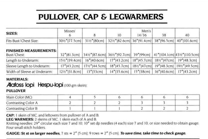 Vintage Knitting Pattern Nordic Lopi Icelandic Wool Pullover Knit Sweaters Hat & Legwarmers Set PDF Instant Digital Download Womens Mens