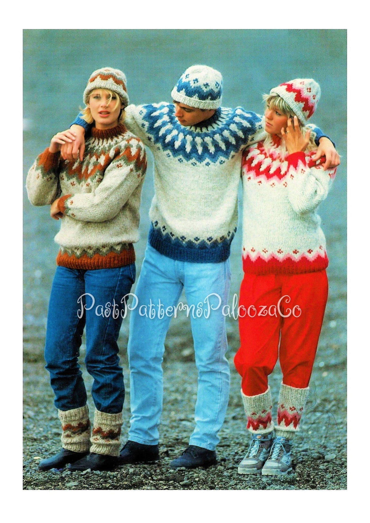 Vintage Knitting Pattern Nordic Lopi Icelandic Wool Pullover Knit Sweaters Hat & Legwarmers Set PDF Instant Digital Download Womens Mens
