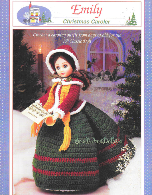 Vintage Crochet Pattern 15" Christmas Caroler Emily Doll PDF Instant Digital Download Singing Holiday Girl Outfit 10 Ply