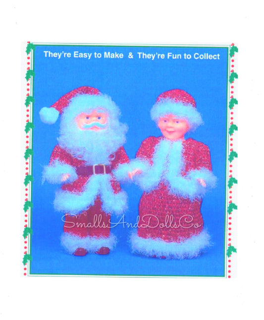 Vintage Crochet Pattern 14" Ice Crystal Santa and Mrs Claus Christmas Xmas Dolls PDF Instant Digital Download 10 Ply Fuzzy Eyelash Yarn