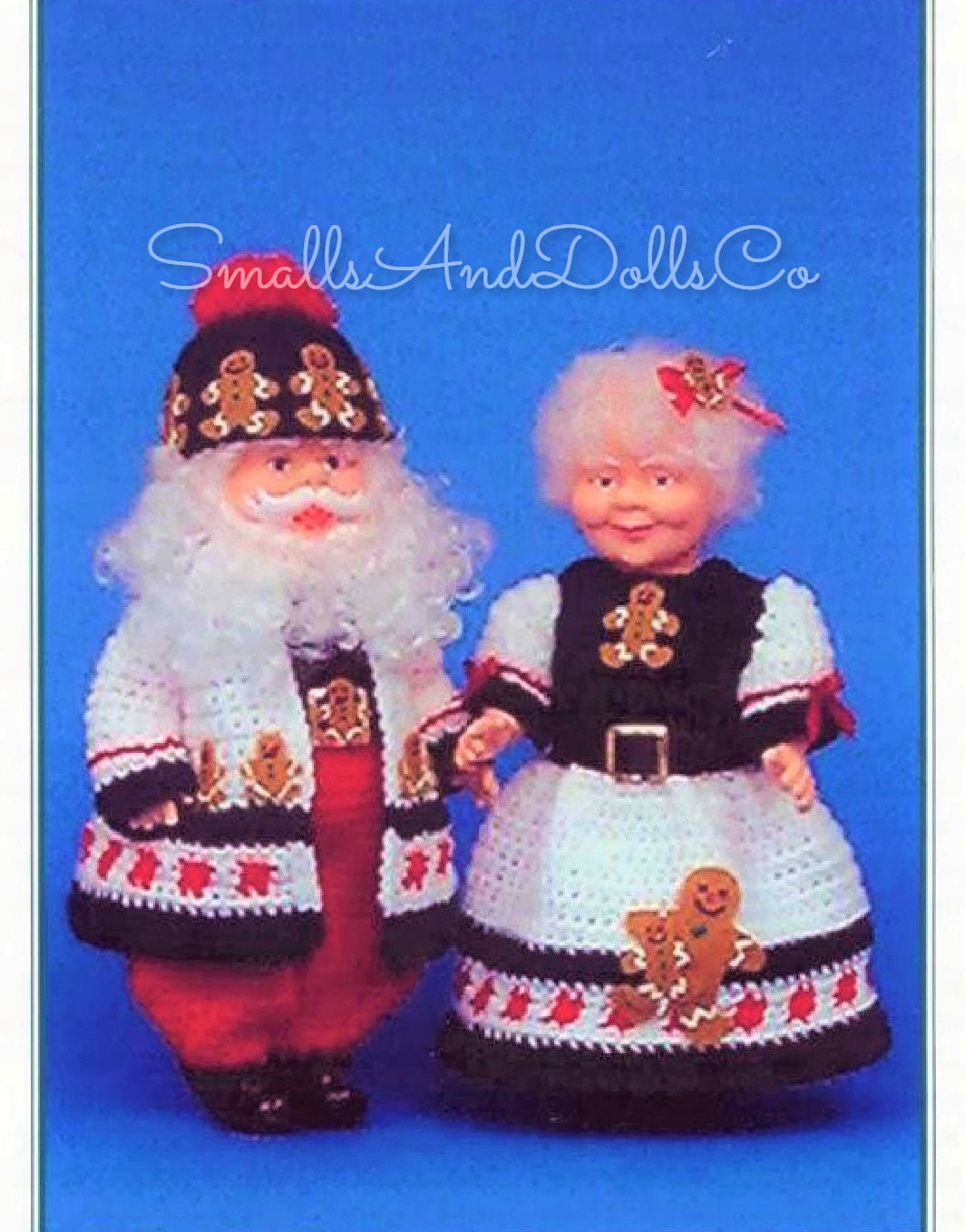Vintage Crochet Pattern 14" Gingerbread Santa and Mrs Claus Christmas Xmas Dolls PDF Instant Digital Download 10 Ply Cute Cookie Outfits