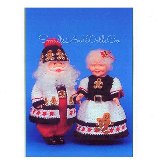 Vintage Crochet Pattern 14" Gingerbread Santa and Mrs Claus Christmas Xmas Dolls PDF Instant Digital Download 10 Ply Cute Cookie Outfits