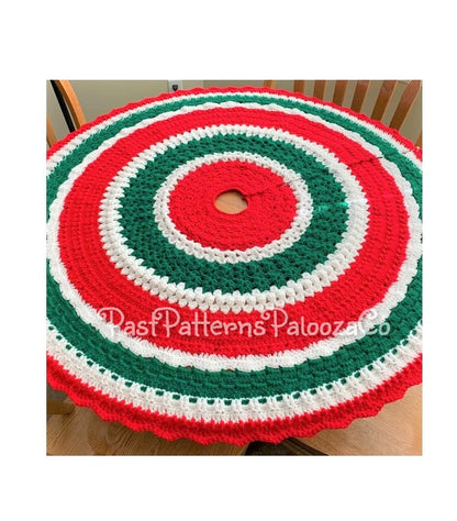 Vintage Crochet Pattern 48" Christmas Tree Skirt Red Green White Stripes PDF Instant Digital Download 10 Ply