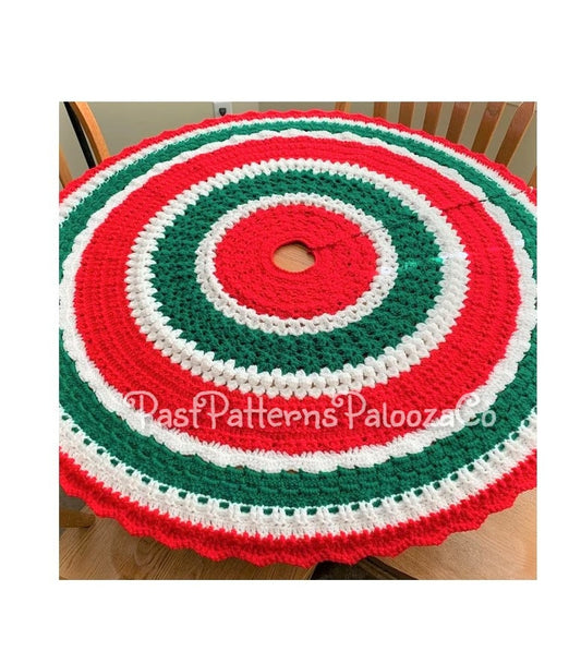 Vintage Crochet Pattern 48" Christmas Tree Skirt Red Green White Stripes PDF Instant Digital Download 10 Ply