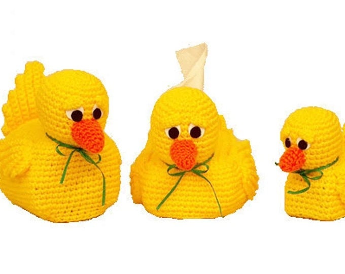 Vintage Crochet Pattern Yellow Rubber Duckie Ducks Bathroom Set PDF Instant Digital Download Tissue Box Topper Toilet Roll Holder Soap Cover