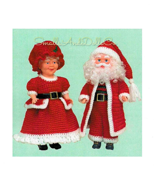 Vintage Crochet Pattern 14" Old Fashioned Santa and Mrs Claus Christmas Xmas Dolls PDF Instant Digital Download Traditional Red Outfits