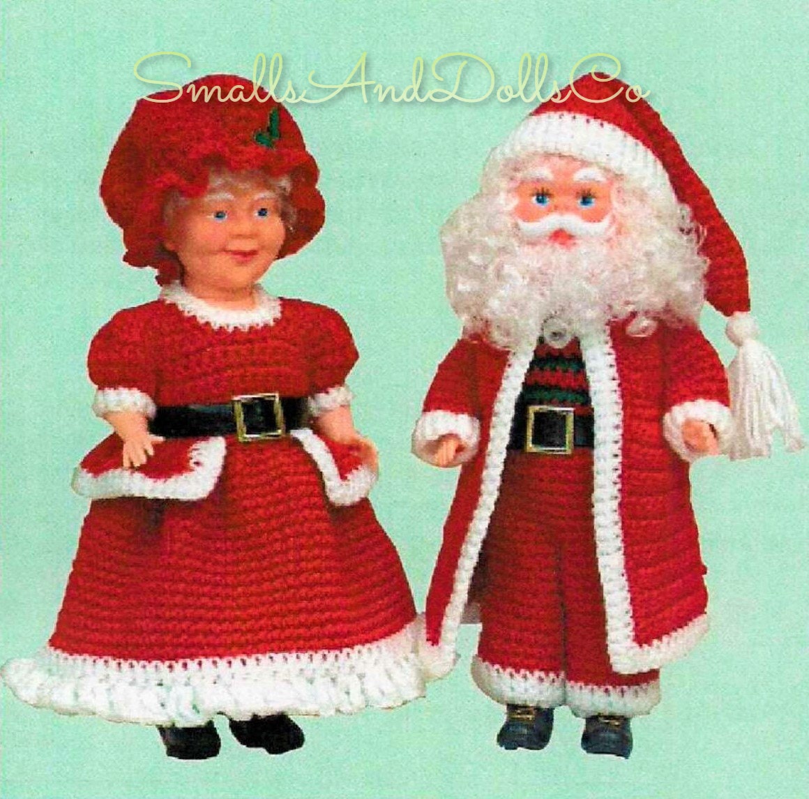 Vintage Crochet Pattern 14" Old Fashioned Santa and Mrs Claus Christmas Xmas Dolls PDF Instant Digital Download Traditional Red Outfits