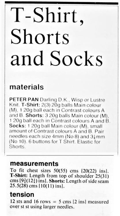 Vintage Knitting Pattern Baby Shorts Tee T-Shirt Socks Set PDF Instant Digital Download 3-12 m DK