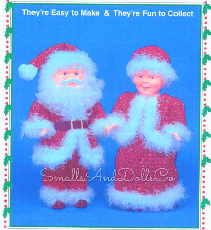 Vintage Crochet Pattern 14" Ice Crystal Santa and Mrs Claus Christmas Xmas Dolls PDF Instant Digital Download 10 Ply Fuzzy Eyelash Yarn