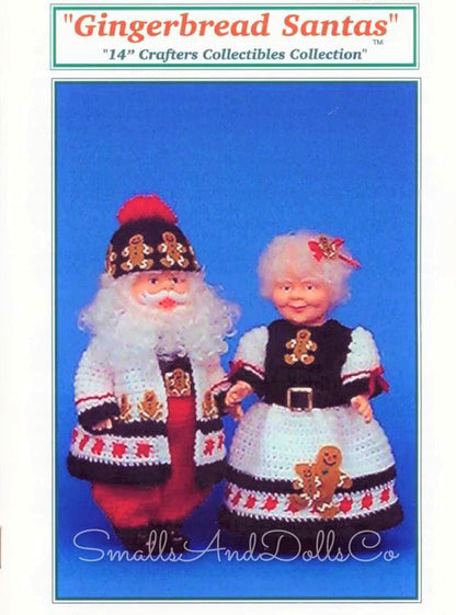 Vintage Crochet Pattern 14" Gingerbread Santa and Mrs Claus Christmas Xmas Dolls PDF Instant Digital Download 10 Ply Cute Cookie Outfits