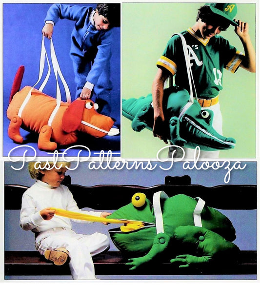 Vintage Sewing Pattern Cute Animal Tote Bag Carry-Alls PDF Instant Digital Download Puppy Dog Alligator Frog Carry Bags