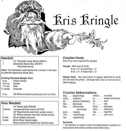 Vintage Crochet Pattern 14" Kris Kringle Santa Claus Doll Old World Father Christmas PDF Instant Digital Download 10 Ply