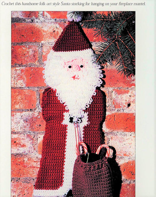 Vintage Crochet Pattern Old World Santa Claus Christmas Stocking Wall Hanging PDF Instant Digital Download Folk Art Wall Pocket 4 Ply