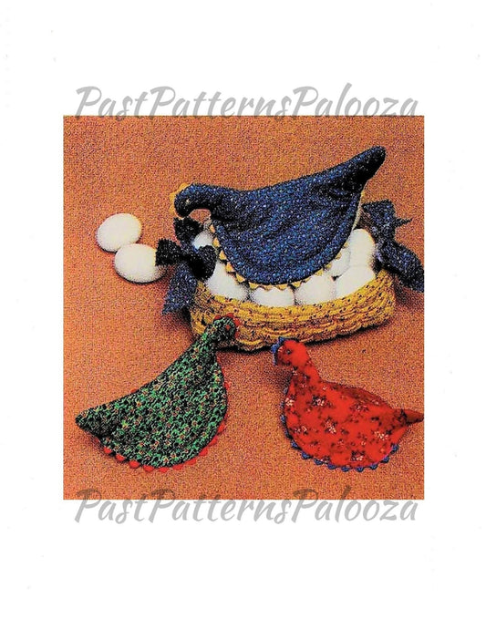 Vintage Sewing Pattern Calico Chicken Hen Potholders and Basket Set PDF Instant Digital Download Cotton Fabric Country Pot Holder Set