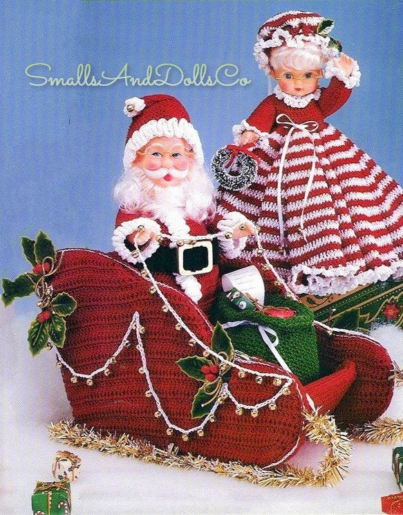 Vintage Crochet Pattern Christmas Sleigh and Air Freshener Dolls Mr & Mrs Santa Claus Elf Reindeer PDF Instant Digital Download